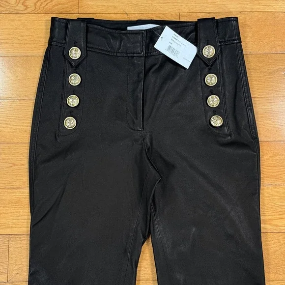 $995 Derek Lam 10 Crosby Size 4 Black Leather Robertson Flare Trousers *READ* - Picture 3 of 13